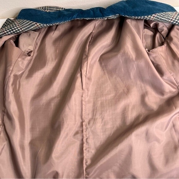 Vintage International Scene Wool Glen Plaid Suede Leather Lapel Blazer Women 14 - Picture 8 of 16